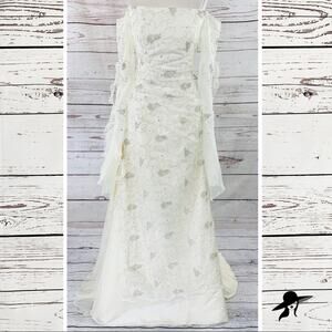 Demetrios Fairytale Gown, Size 10 Ivory Embroidered Overlay Off-the-Shoulder